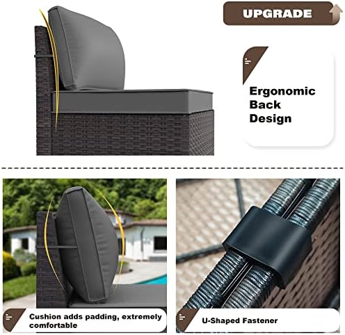 9-Piece Rattan Outdoor Patio Furniture Set - Conversation | Grey for Patio, Garden & Porch
