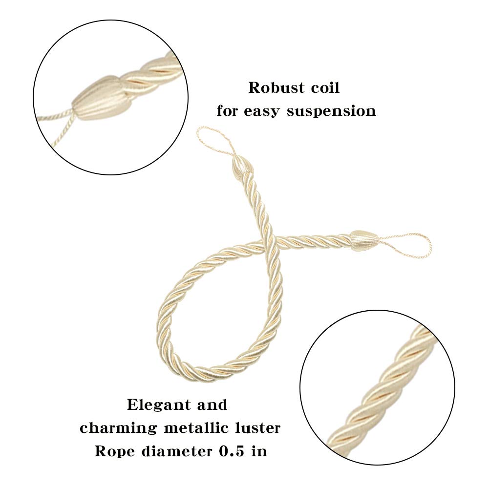 Curtain Tiebacks Ropes Tie-Backs,Handmade Holdbacks(Beige,2P)