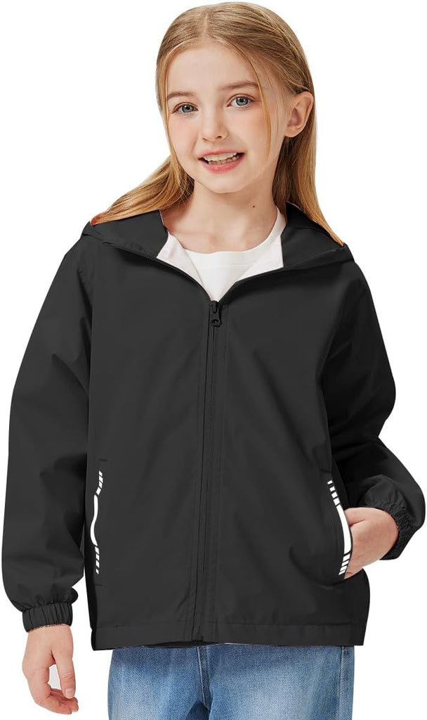 Boys Girls Waterproof Rain Jacket Lightweight Windbreaker Hooded