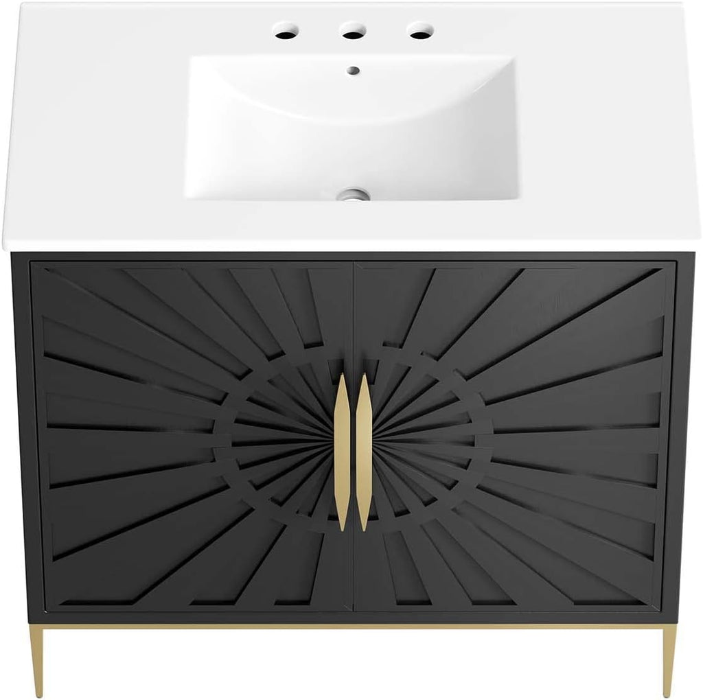 Awaken Bathroom Vanity Cabinet, 36", White Black