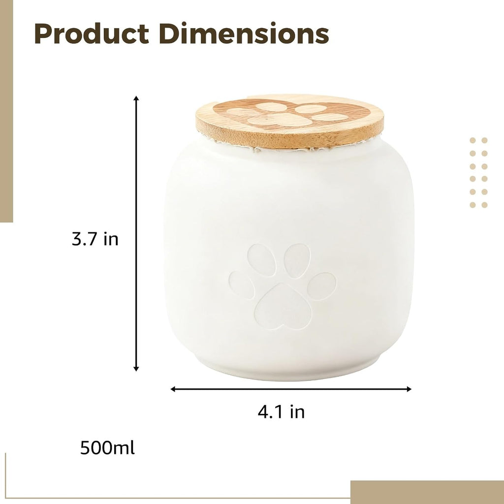 Ceramic Pet Urn for Ashes, Small Pet Cremation Urn for Cats & Dogs, Paw Print Design Keepsake, Moisture-Proof, 500
