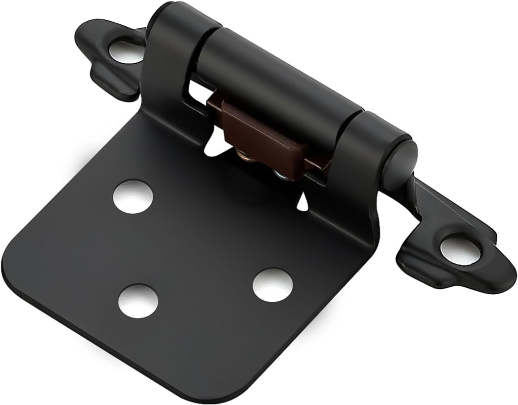4 Pack (2 Pairs) Matte Black Cabinet Hinges Doors, Self-Closing, 1/2 Inch Overlay (Variable), Semi-Concealed Face
