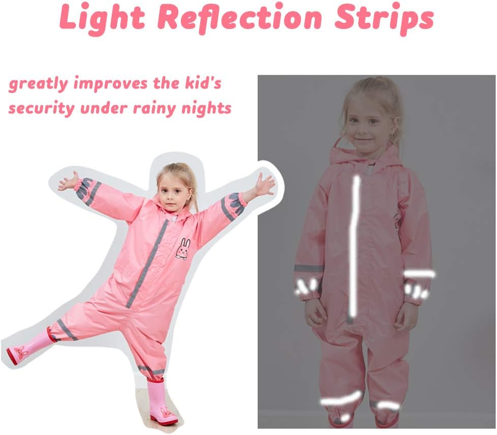 Toddler Rain Suit, Kids Muddy Play Buddies One Piece Hoodie Rain Jacket Coat Poncho Gear Coverall Baby Girl Boy