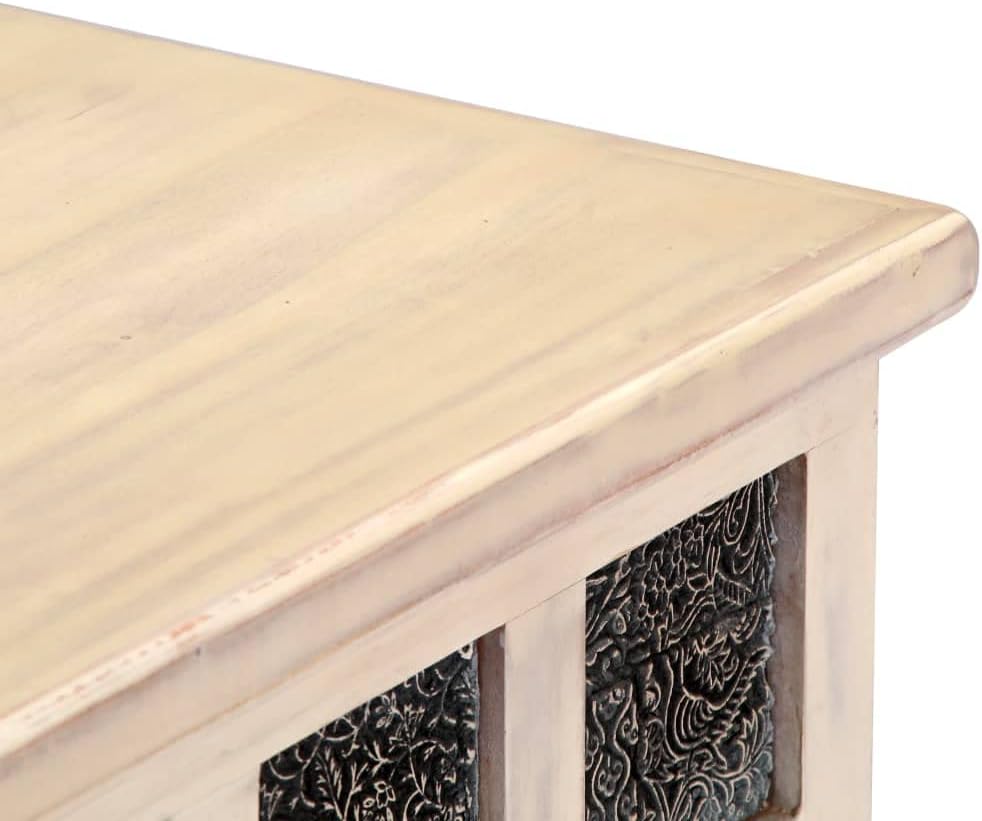 Wooden Storage Chest 43.3 inch, White Acacia Wood Trunk with Carved Panels, Large Decorative Blanket Storage Box