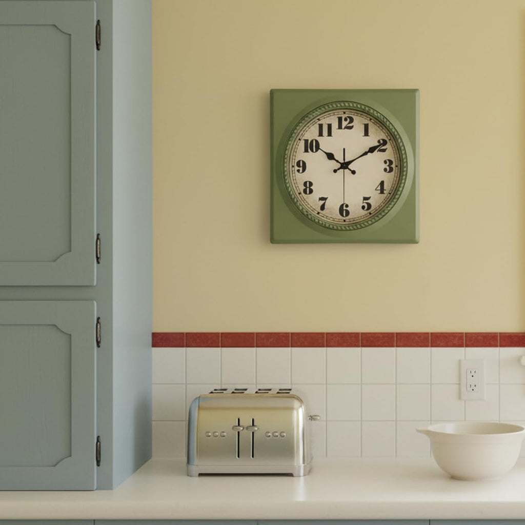 Vintage Wall Clock 1950s Style - Retro 50's Mid Century Square Wall Clocks Battery Operated for Kitchen Living Room