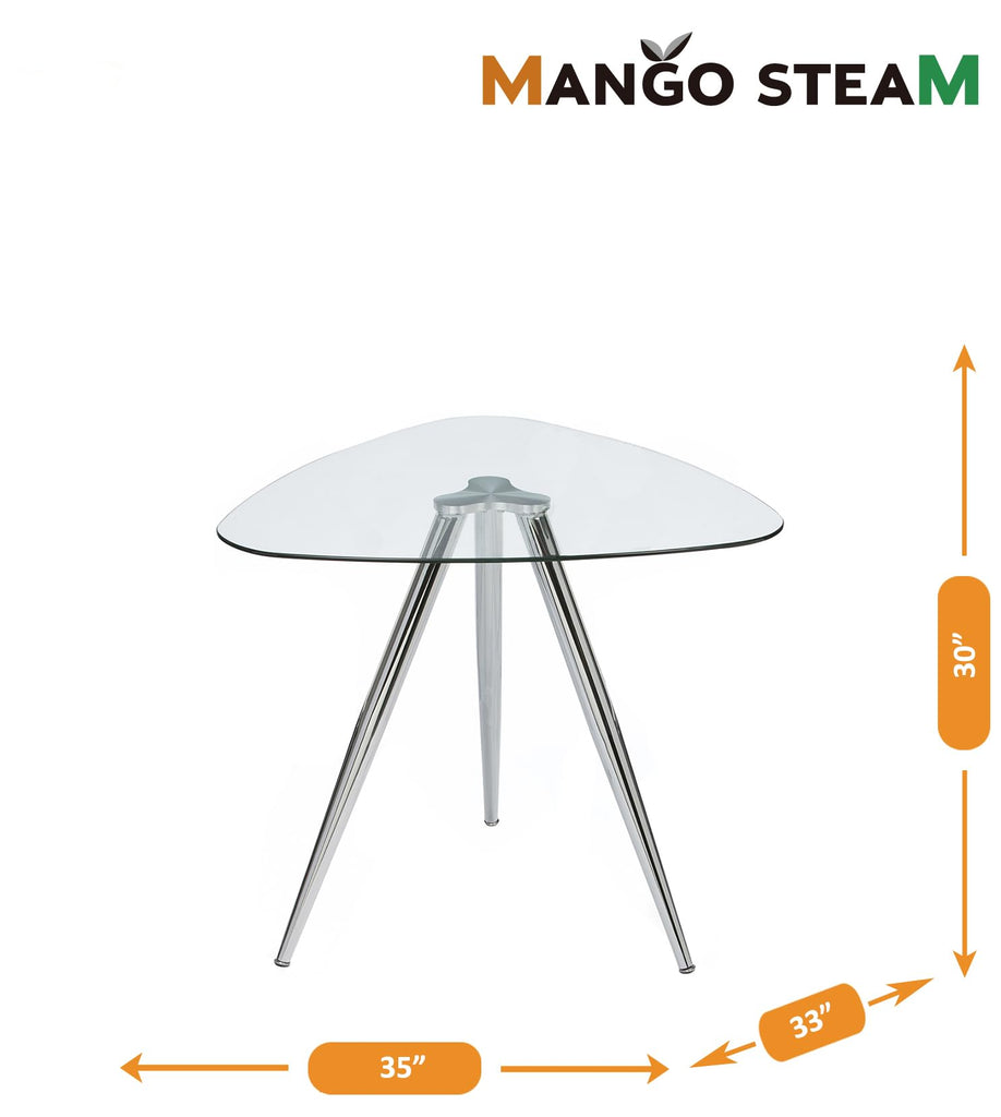 Lisbon 3-Sided Bistro Table, Tempered Glass Triangle Top - Modern Pub Table (Chrome)