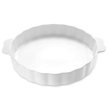 Ceramic Pie Pan, 13 Inch Round Baking Dish with Handles, White