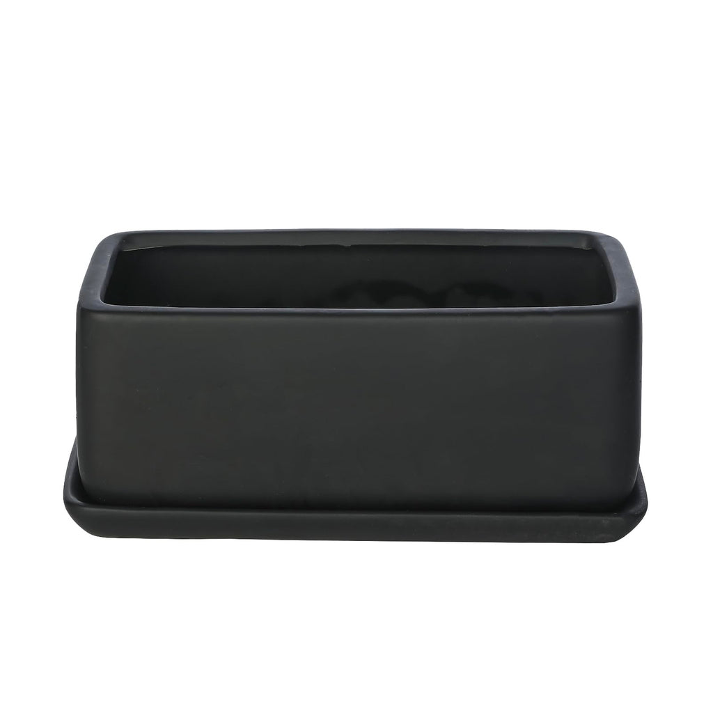 10 Inch Matte Black Ceramic Succulent Planter with Tray