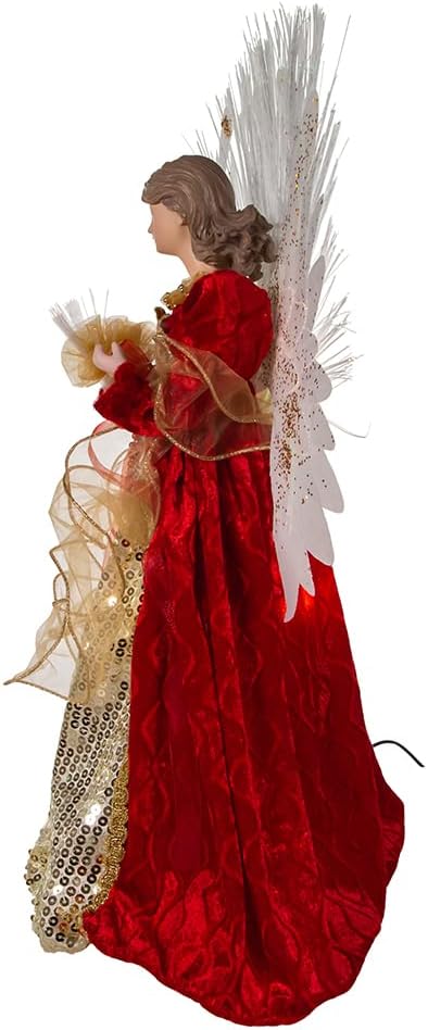 18-Inch UL 70-Light Fiber-Optic LED Red and Gold Angel Tree Top