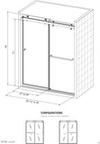 VITRA-200 56.5-59" W x 78" H Frameless Shower Door, Double Sliding with 3/8" Clear Tempered Glass (Matte Black)