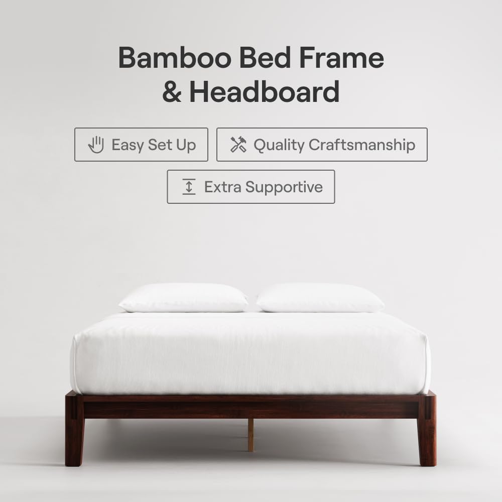 Bamboo Platform Bed Frame - Twin - Walnut - Floating Center Support Legs - 12" Height - Easy Tool Free Set Up