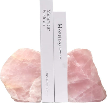 Rose Quartz Bookends Pink Crystal Decorative Book Ends Office Home Decor Small 1 Pair 2-3 Lbs