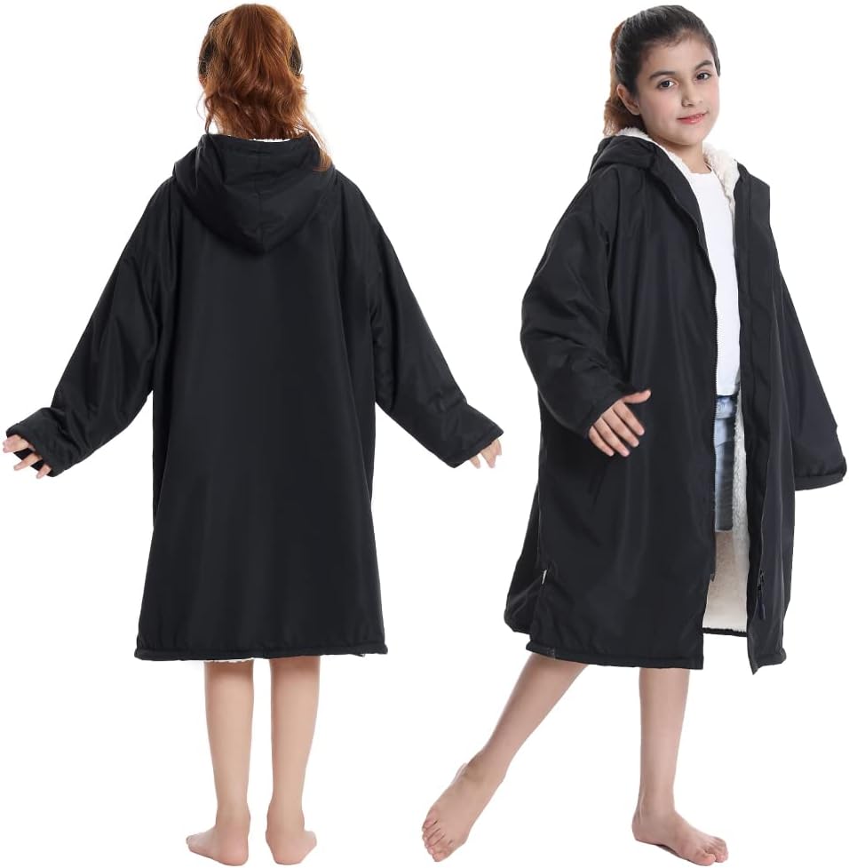 Warm Kids Swim Parka: Waterproof Changing Robe Sherpa Lined