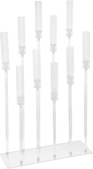 Set of 4 Acrylic Candle Holders with 10 Arms, Clear Modern Rectangular Base Candelabra Centerpiece, Party