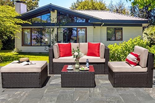 5-Piece PE Rattan Outdoor Patio Furniture Set | Beige All-Weather Resistant for Patio, Garden & Porch