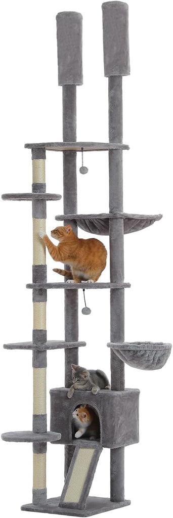 Floor to Ceiling Cat Tree, Height Adjustable 90.5-100.4'', Grey