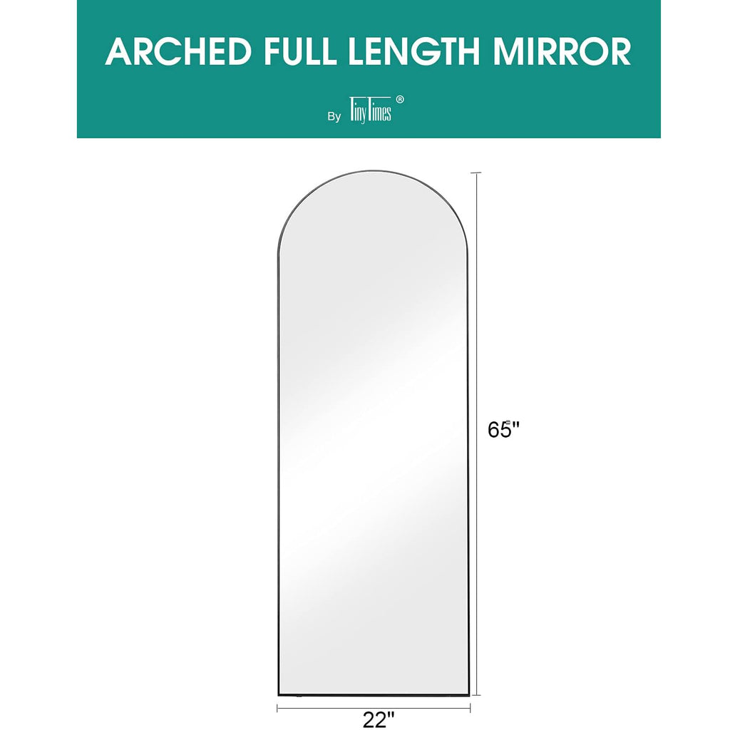 65"x22" Full Length Mirror, Arched Floor Mirror with Stand, Black