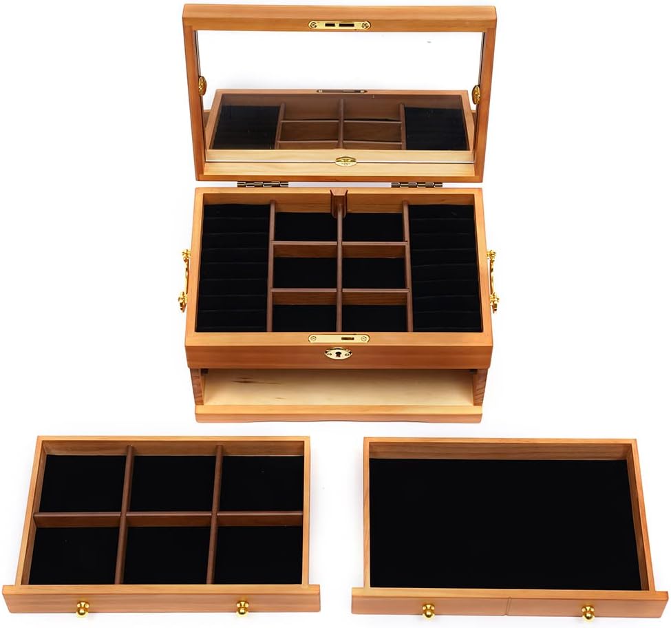 Extra Large 3 Layers Wooden Jewelry Box Jewelry Case Cabinet Armoire Ring Necklacel Gift Storage Box Organizer(3