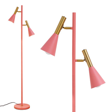 Modern Floor Lamp with 2 Adjustable Head Tall Pole Uplight, Pink and Gold Corner Light for Reading (Pink and Gold)