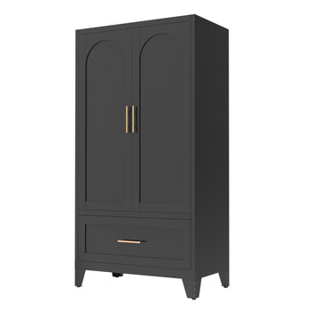 60" Tall Steel Wardrobe Closet with Hanging Rod, 2 Doors, Black