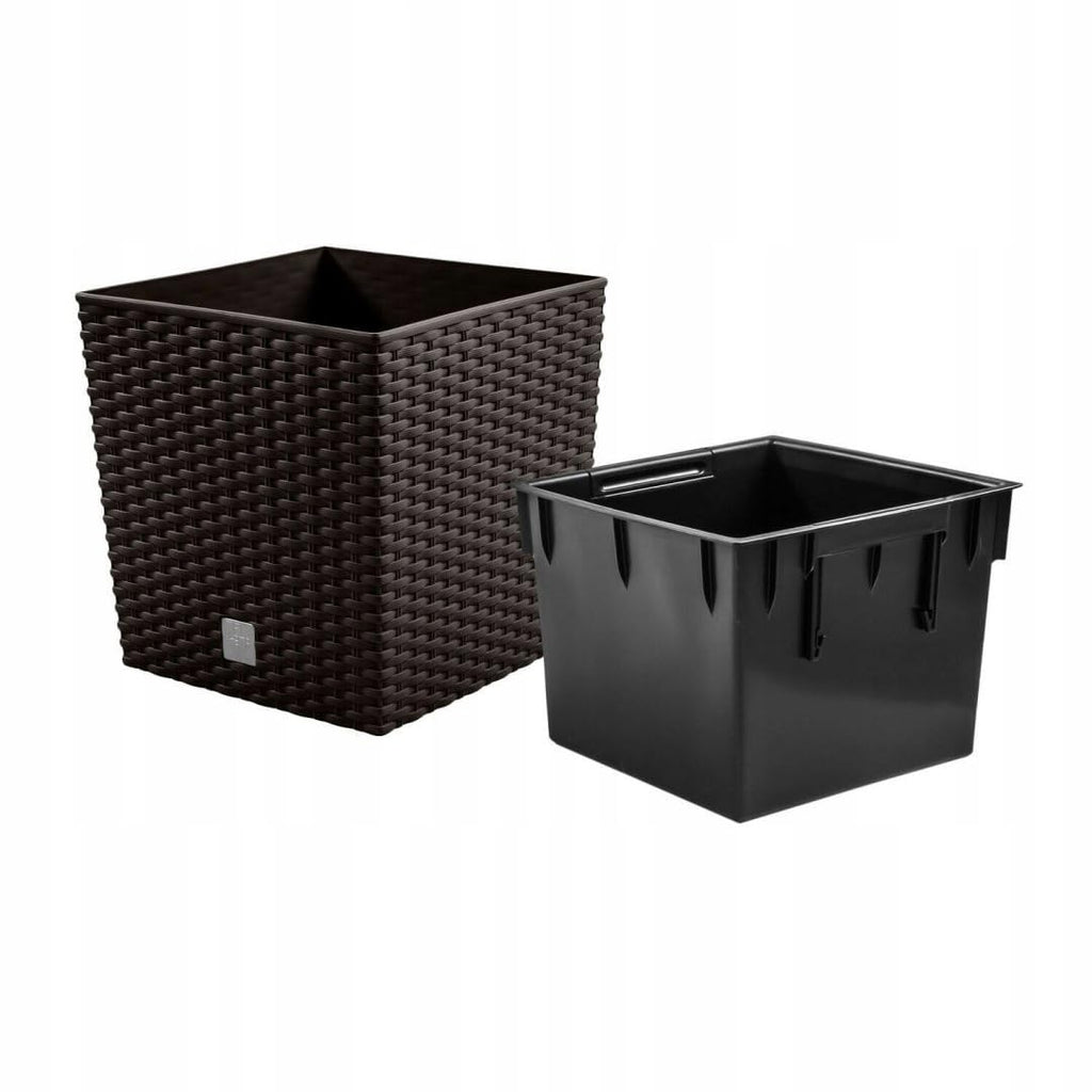 Brown Weatherproof Plant/Flower Pot with Rattan Design - Suitable for Indoor and Outdoor Use - Square Pot 26.2 x