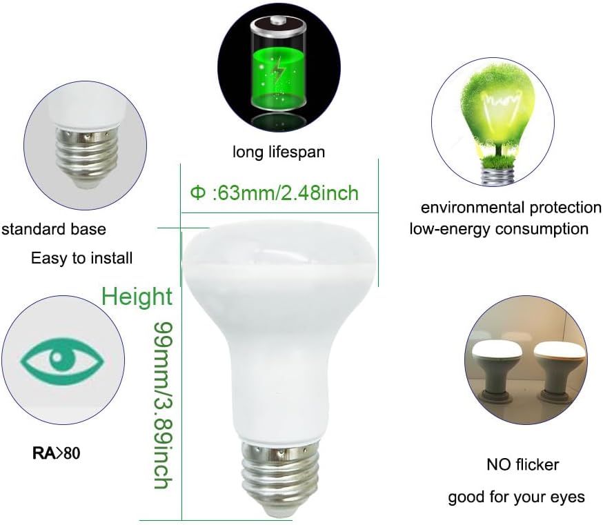 BR20 led Bulb E27 8W 120V Non-dimmable 6000K Daylight White R63 Reflector Light Bulb Equivalent to 75w 90w Halogen