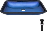 22"×14.25" Vessel Sink, Bathroom Sink Above Counter Amber Blue Gradient Tempered Glass Bowl Square Sink for