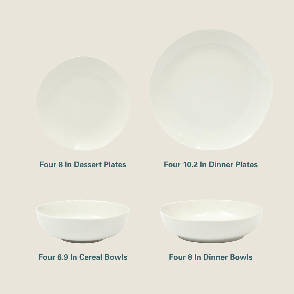 Lindendale 16 Piece Porcelain Ceramic Plates and Bowls Dishes Scratch and Chip Resistant Service for 4