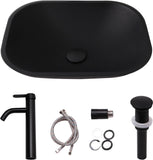 Bathroom Vessel Sink Tempered Glass Bowl Vessel Sink with Faucet and Pop-up Drain Combo Matte Black Countertop