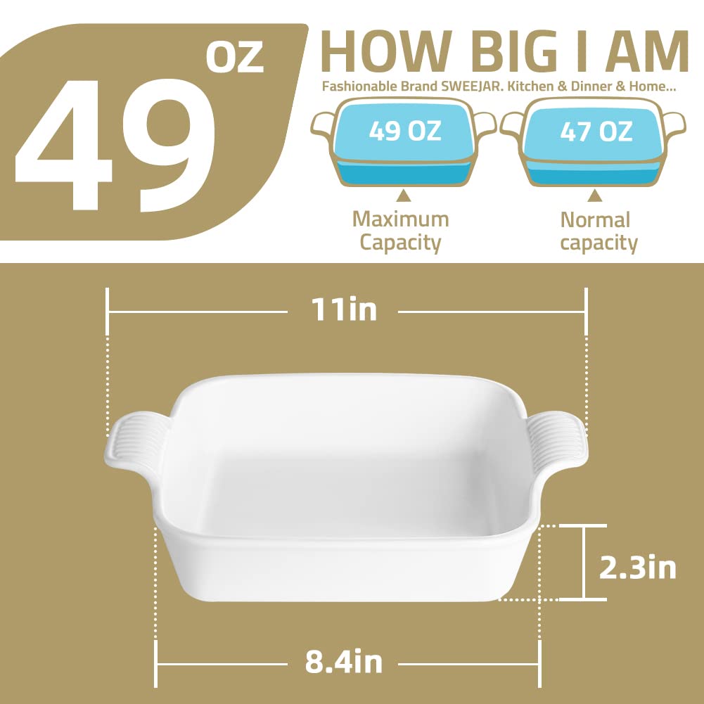 Ceramic Baking Dish, 8 x 8 Cake Baking Pan for Brownie, Porcelain Square Bakeware with Double Handle for Casserole