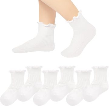 6 Pairs Baby Girl Ruffle Crew Socks Toddler Girls Dress Sock Cotton