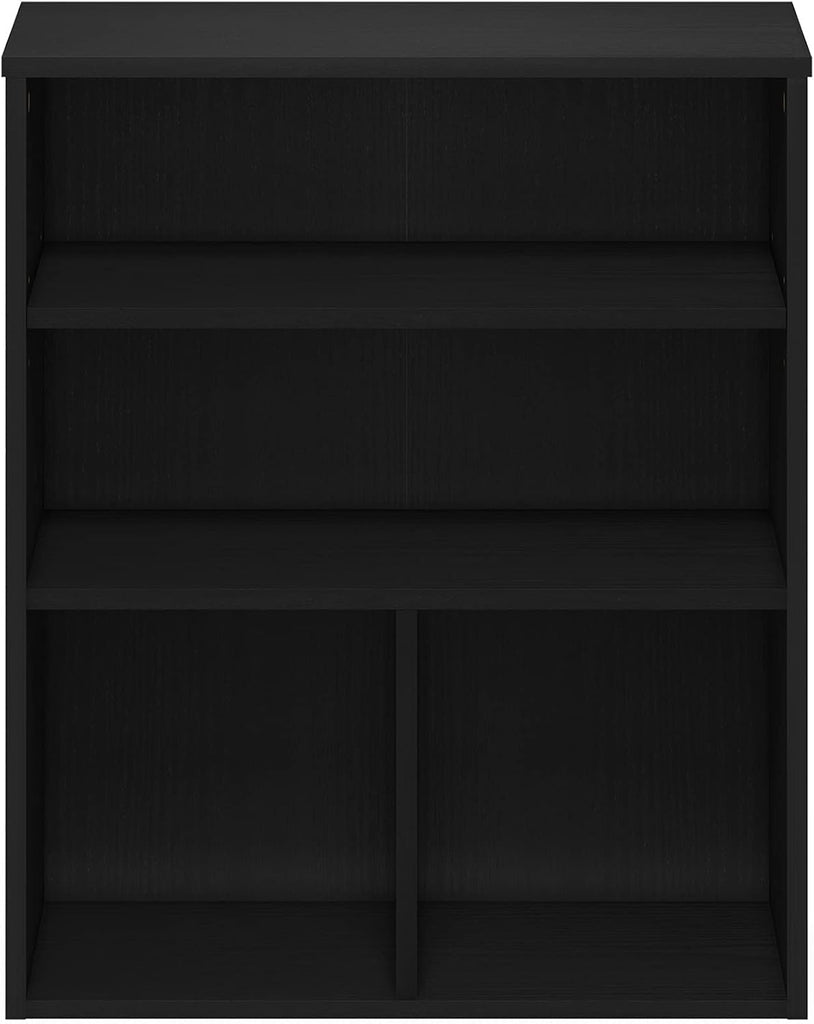 PASIR Book Shelf, 3-Tier Display Bookshelf with Adjustable Shelf, Cube Storage Bookcase, 11.8 x 23.6 x 28.2, Black Oak