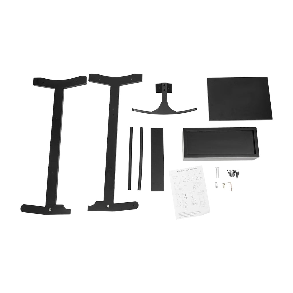Wooden Suit Valet Stand, Freestanding with Drawer & Storage Tray, Black