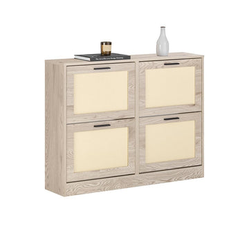 White Flip-Drawer Shoe Cabinet (Nature, 4-Drawers)