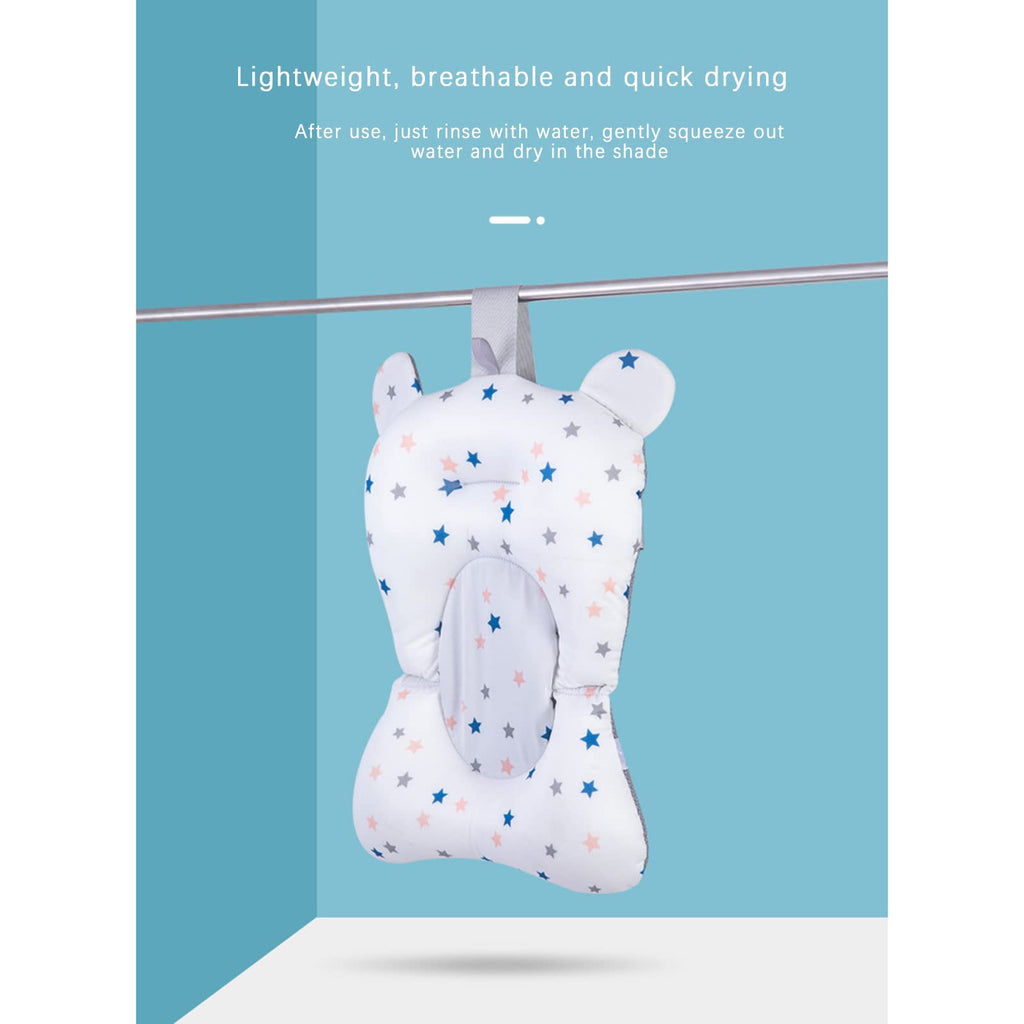 Bath Cushion Support Bat Newborn Floating Bath Sling for Infant Tub (White Star, 28cm*43cm*26cm)