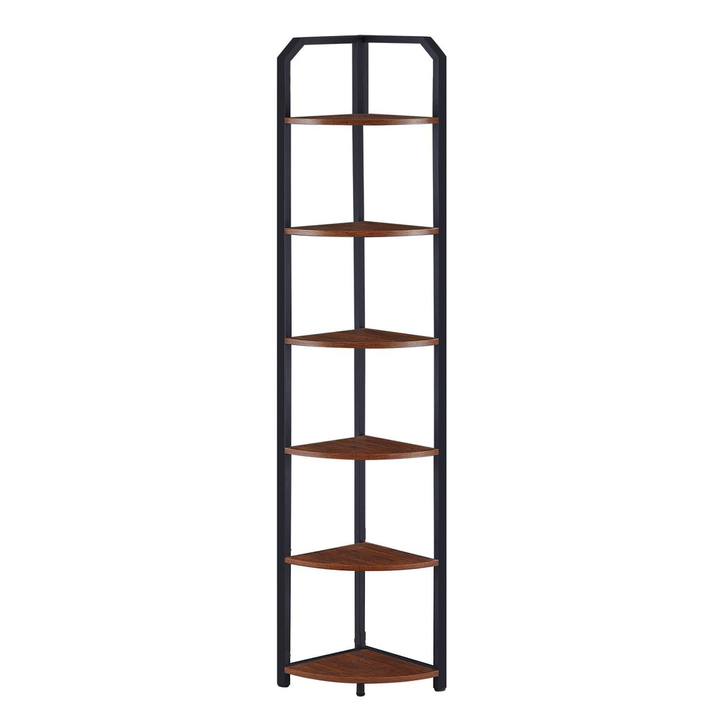 6‐Tier Corner Shelf, 71" Tall Narrow Corner Bookshelf, Brown