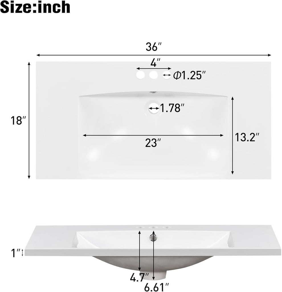 36” Bathroom Vanity with Sink, Freestanding Single Bathroom Sink Vanity Cabinet Set with 36” Countertop & Integrated