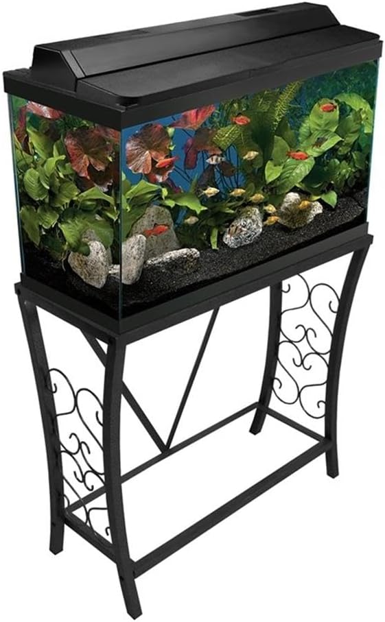 29 Gallon Metal Aquarium Stand, Black Powder-Coated Finish, Durable Steel Construction, Moisture-Resistant, Scroll