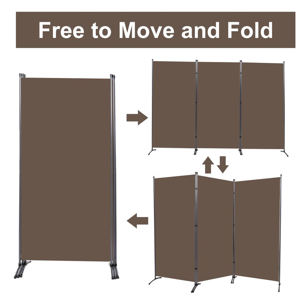 3 Panel Folding Room Divider, 102" Wx71.3 H Portable Privacy Screen, Brown