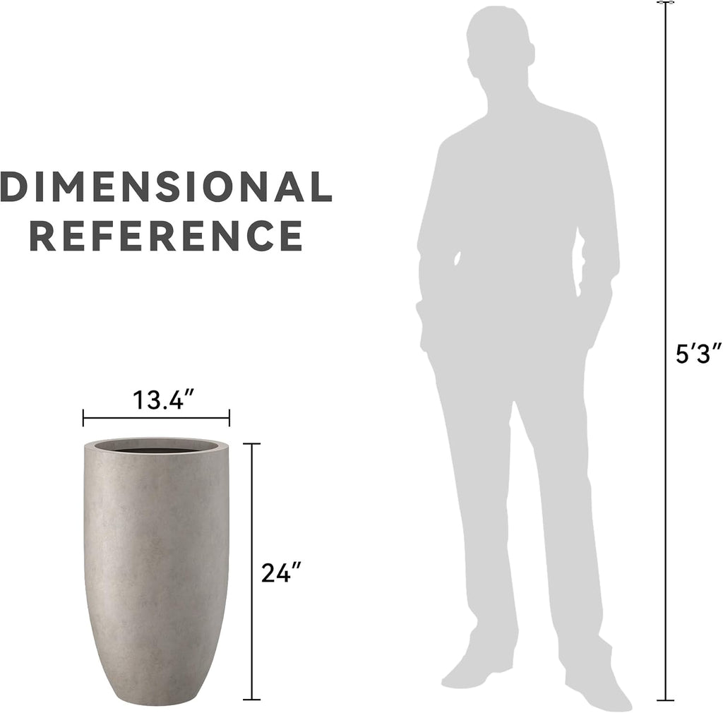 Large Round Tapered Weathered Concrete Planter 24" Tall, Outdoor | Rubber Plug for Indoor, Drainage for Garden