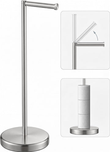 Brushed Nickel Toilet Paper Holder Stand Free Standing Tissue Roll Holder