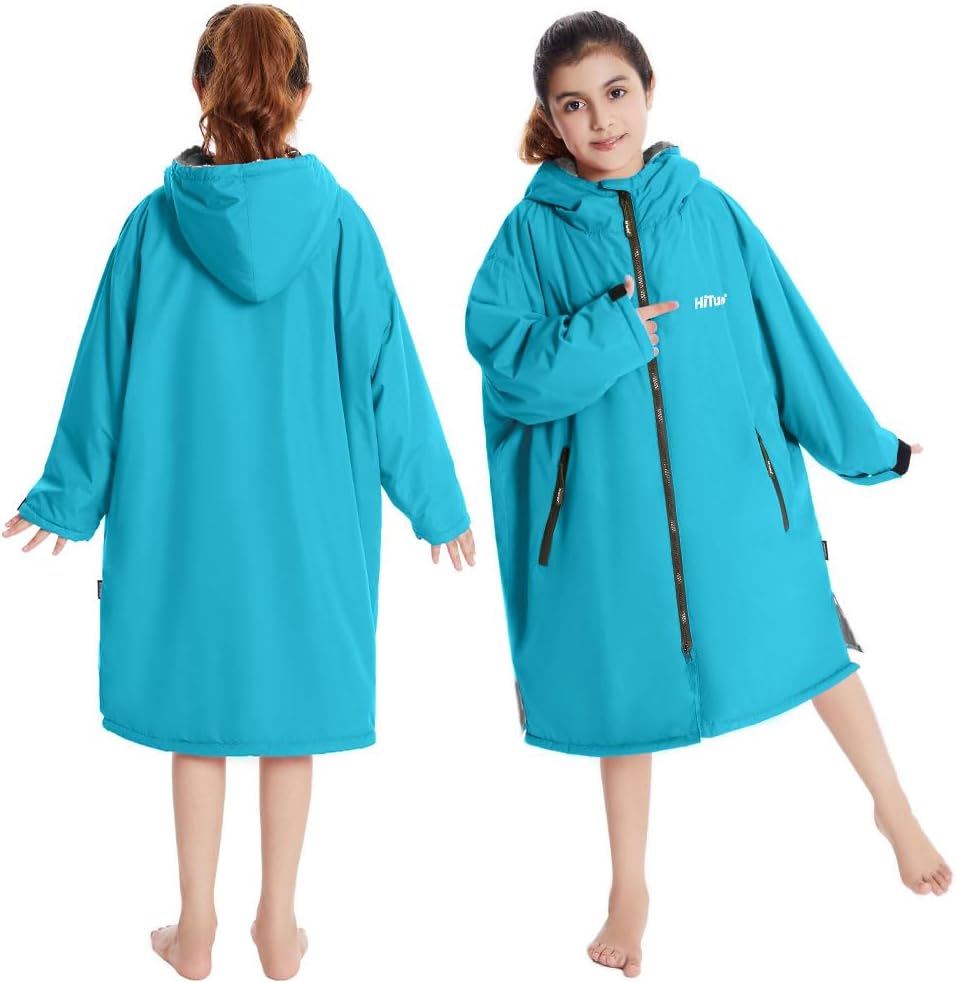 Warm Kids Swim Parka: Waterproof Changing Robe Sherpa Lined