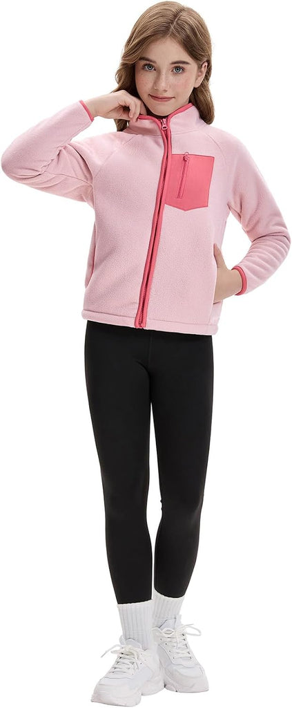 Girls Fleece Jacket Full Zip Up Double Layer Sherpa with Pockets
