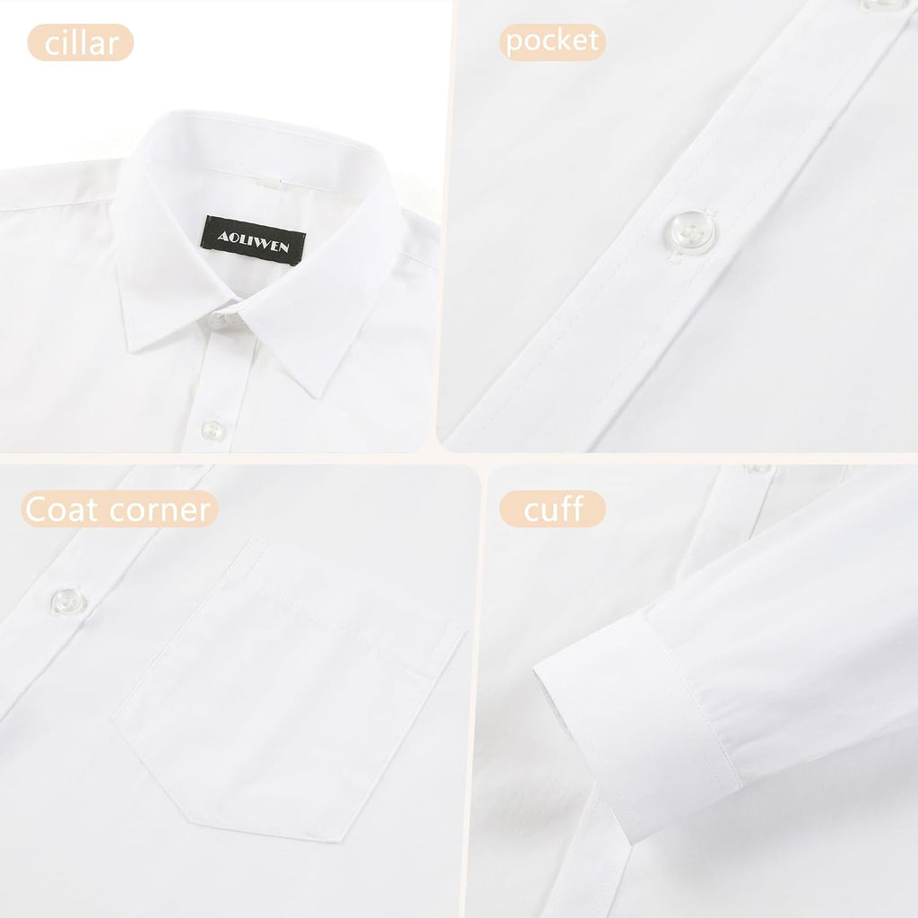 Boys Long Sleeve White Button Down Shirt - Collared Uniform Boys White Dress Shirt Button Up Shirt Boys