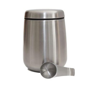Coffee Canister, Airtight Stainless Steel Kitchen Food Storage Container with Date Tracker and Scoop for Grounds