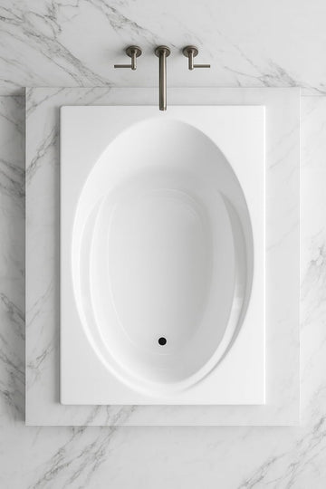 Tubs - SR6042 - Modern Acrylic Oval Rectangle Soaking Bathtub With Built-in Armrest - White Acrylic Fiberglass Drop