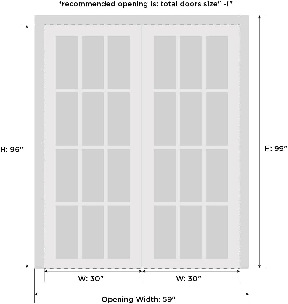 Sliding Closet Bypass Doors 60 x 96 inches | Base 7233 White | Rails Hardware Set | Wood Solid Bedro