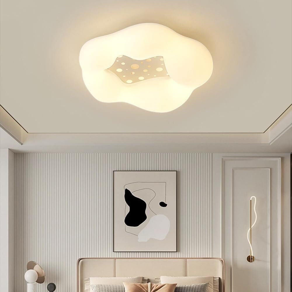 Modern Cloud Flush Mount Ceiling Light, Creative PE White Shade Close to Ceiling Lamp, 19.7" Minimalist Round LED