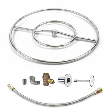 Round Match Lit Fire Pit Burner Kit with 24-Inch Stainless Steel Burner, Natural Gas, Polished