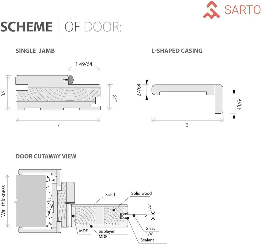 Quadro 4522 | Double Swing Interior French Doors with Glass, MDF, Hardware Included, 60x80, Black, M